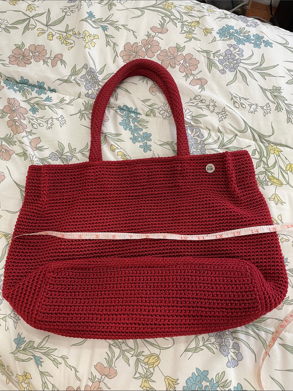 The Sak Red Crochet Tote Bag with Top Handles